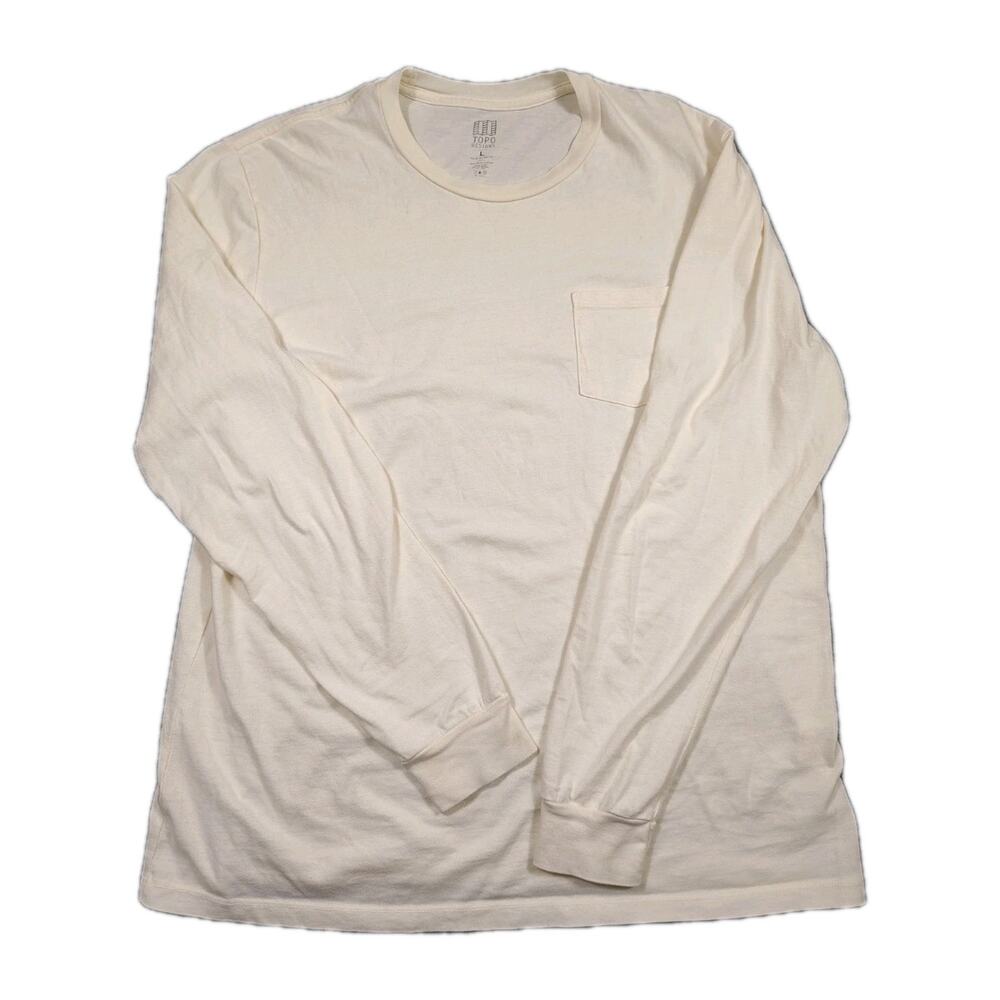 Topo Designs T Shirt Men's L Ivory Hiking Outdoor Long Sleeve Colorado Tee EUC